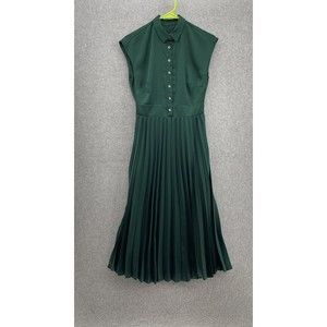 J.Crew Women's Emerald Green Dress Size 00 Pleated Sleeveless Collared Button